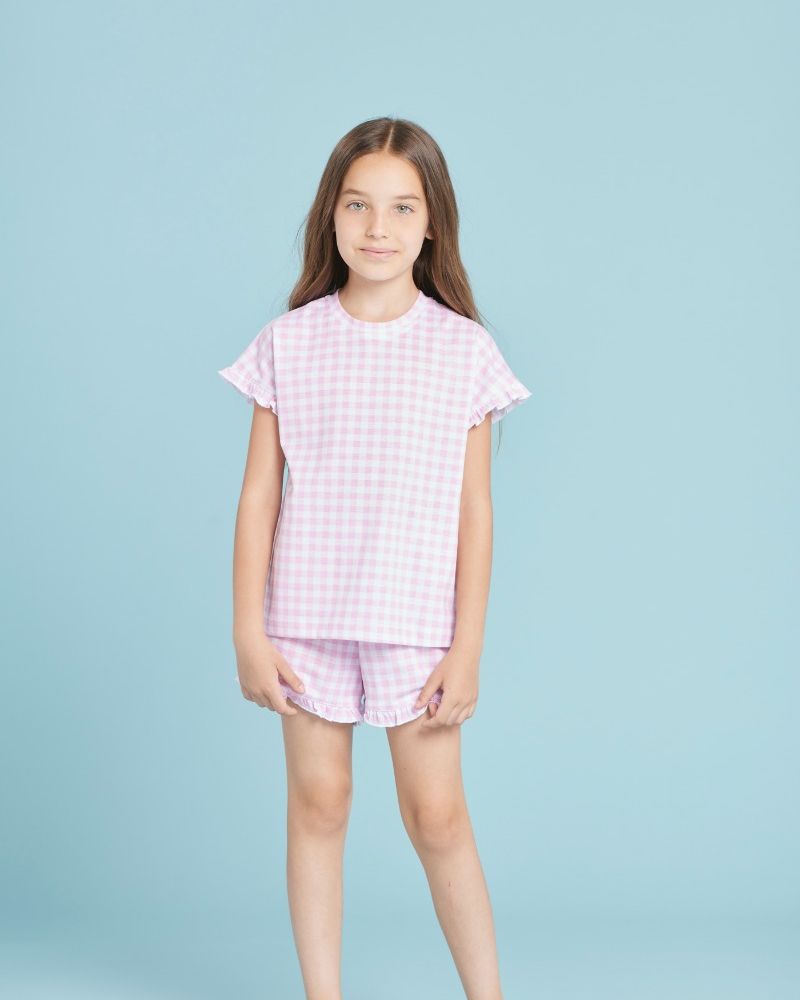 Pigiama Bambino in cotone, top blu corta con taschino stampa shark e pantalone corto stampa shark con fondo a righe e squali allover Composizione: 100% cotoneVariante: blu 