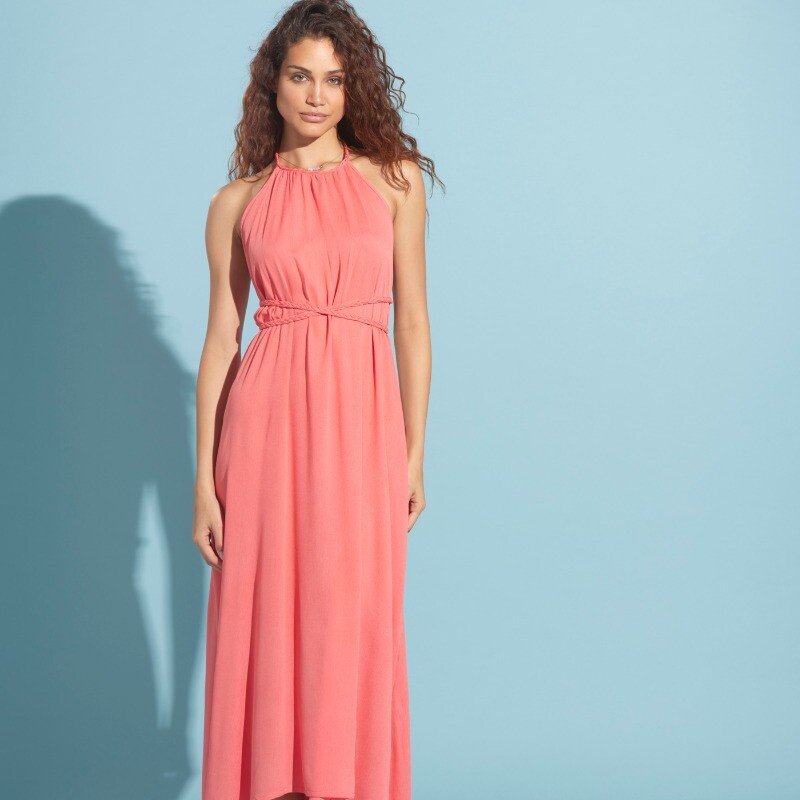 Abitino mare donna in viscosa con scollo halter e dettaglio laccio treccina da annodare dietro al collo, scollatura con schiena scoperta con laccio treccina da annodare in vita   Composizione: 100% viscosa  