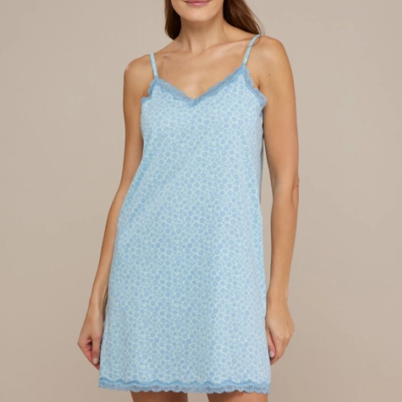 Abitino donna in cotone a bretelline, con stampa a fiori e pizzo   Composizione: 100% viscosa