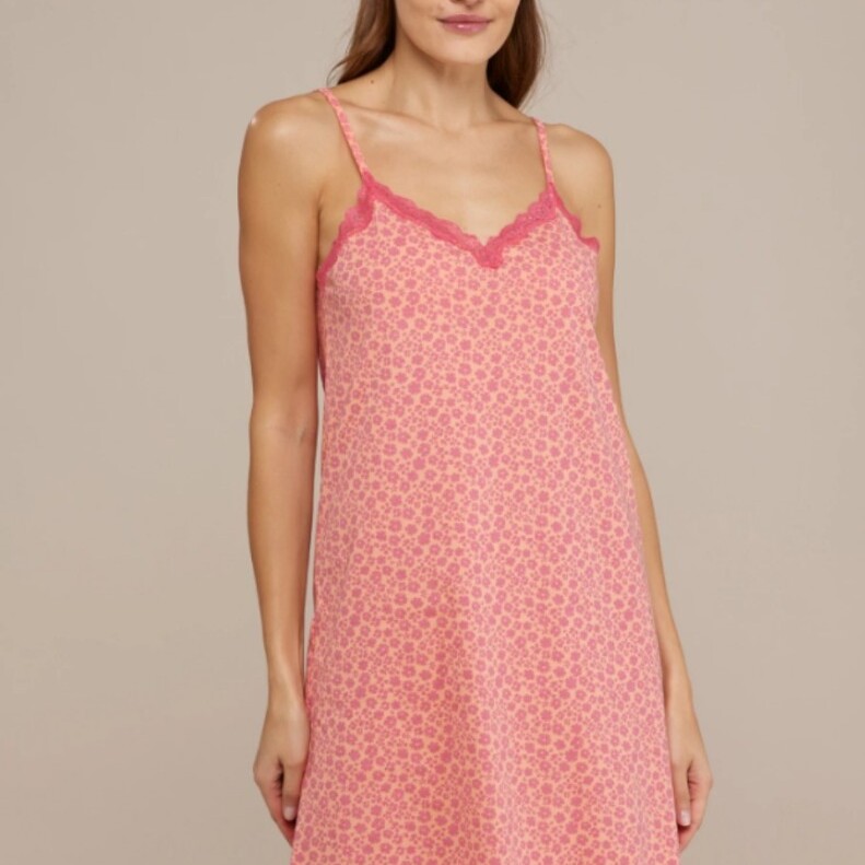 Abitino donna in cotone a bretelline, con stampa a fiori e pizzo   Composizione: 100% viscosa