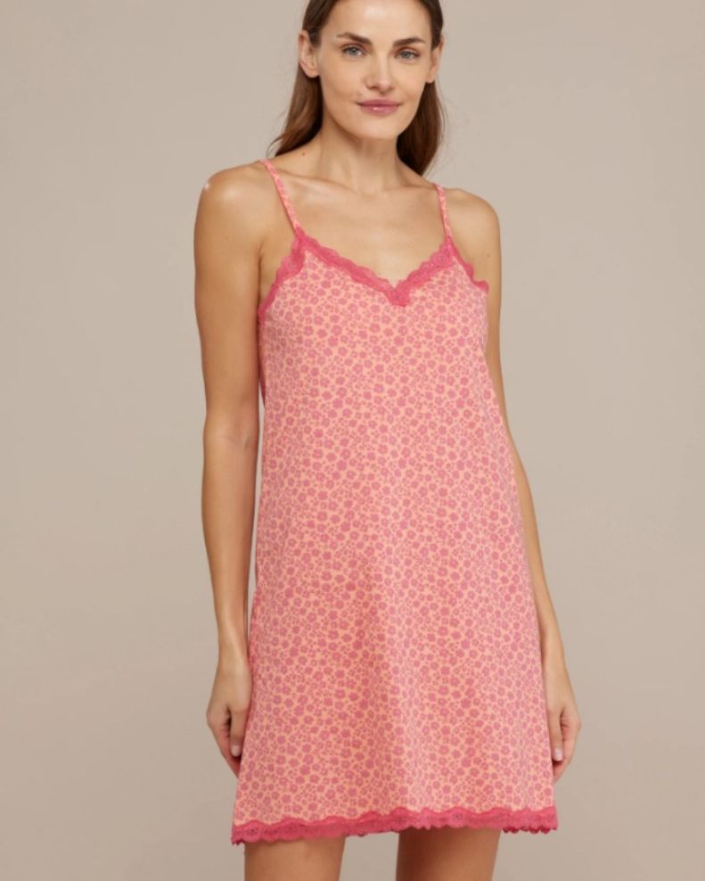 Abitino donna in cotone a bretelline, con stampa a fiori e pizzo   Composizione: 100% viscosa