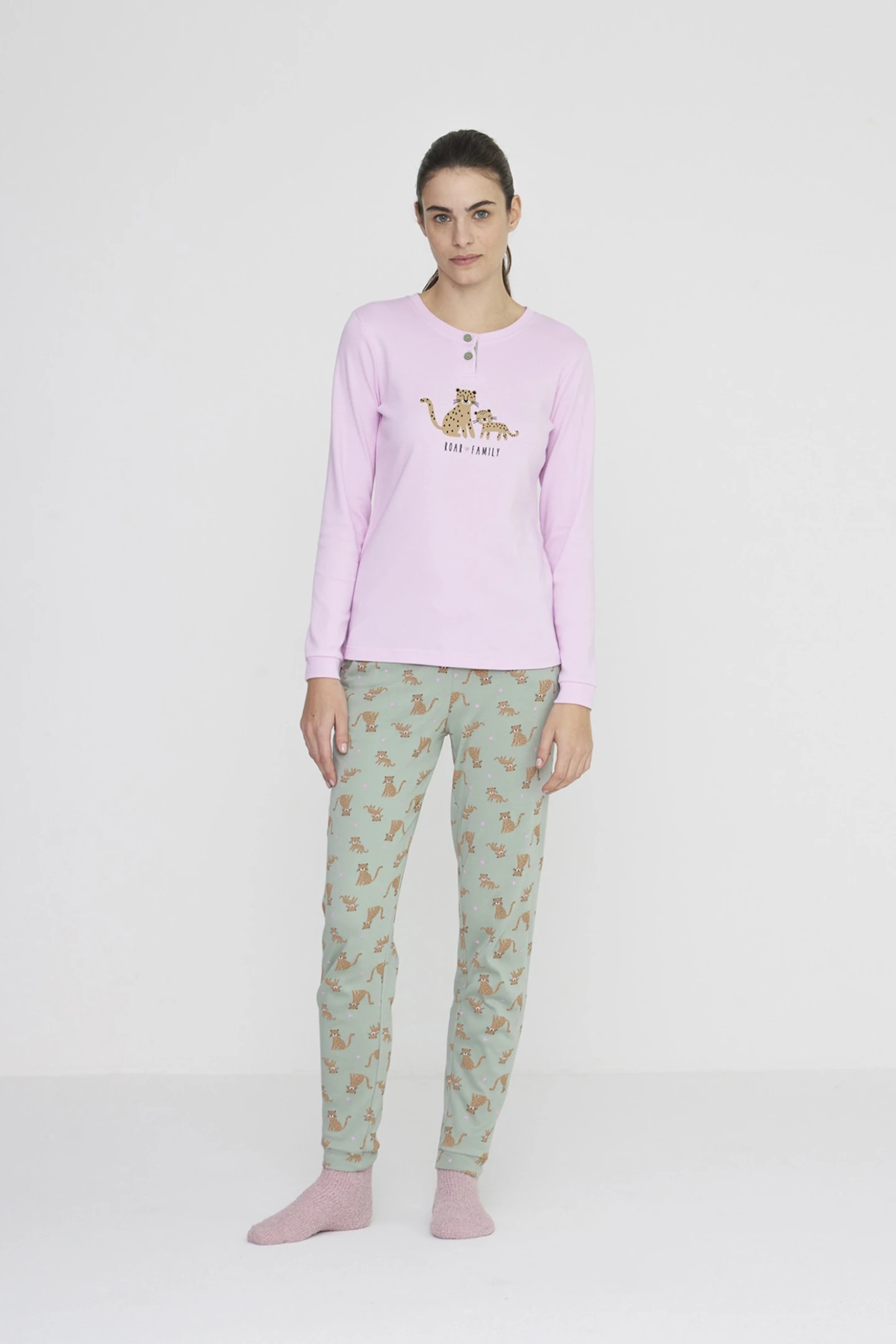 Roar Pigiama Donna in caldo cotone con collo due bottoni