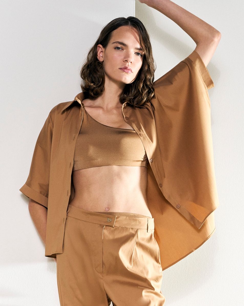 Pittura Camicia in Popeline di Cotone - Sabbia