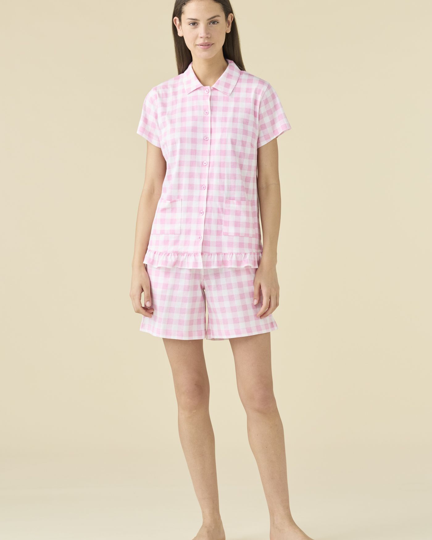 Vichy Heart Pigiama Donna in Cotone Manica Corta