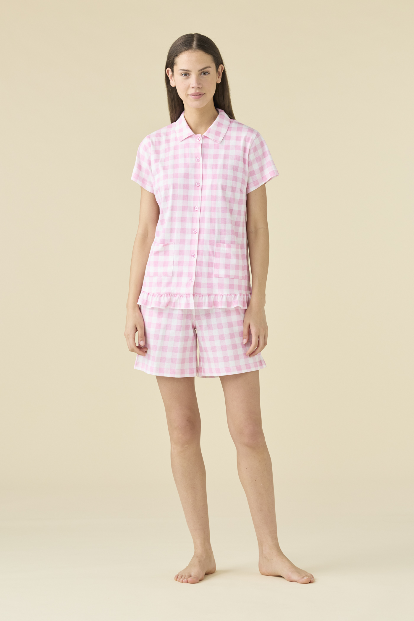 Vichy Heart Pigiama Donna in Cotone Manica Corta