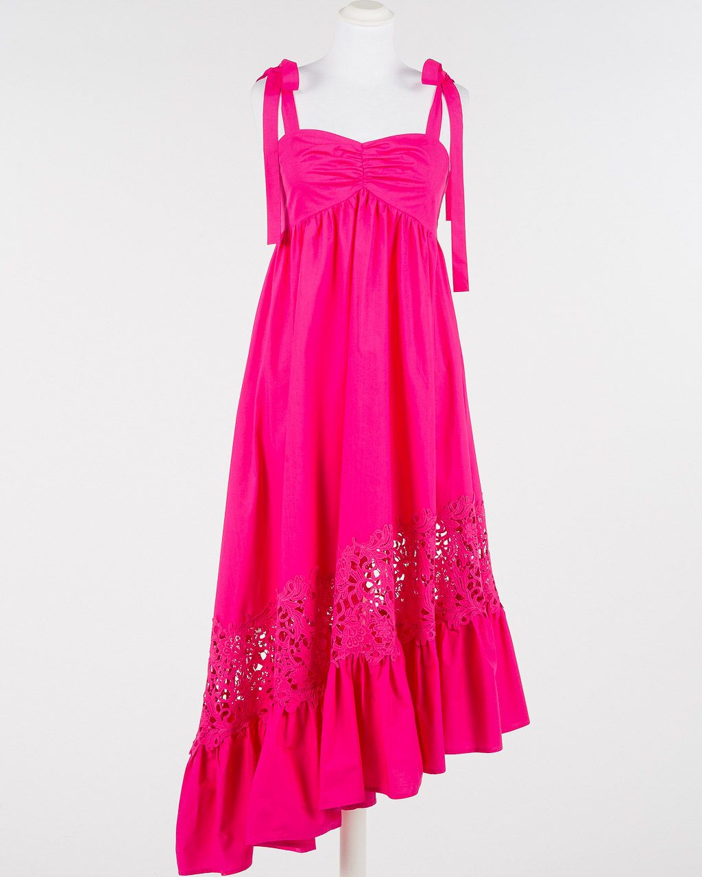 Abito Asimmetrico con Bretelle e Ricamo Crochet