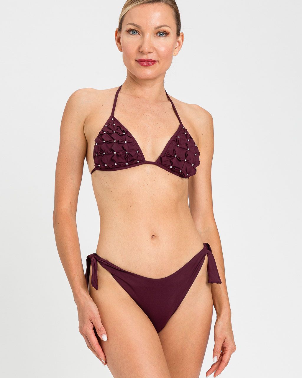 Bikini Triangolo con Drappeggio e Strass