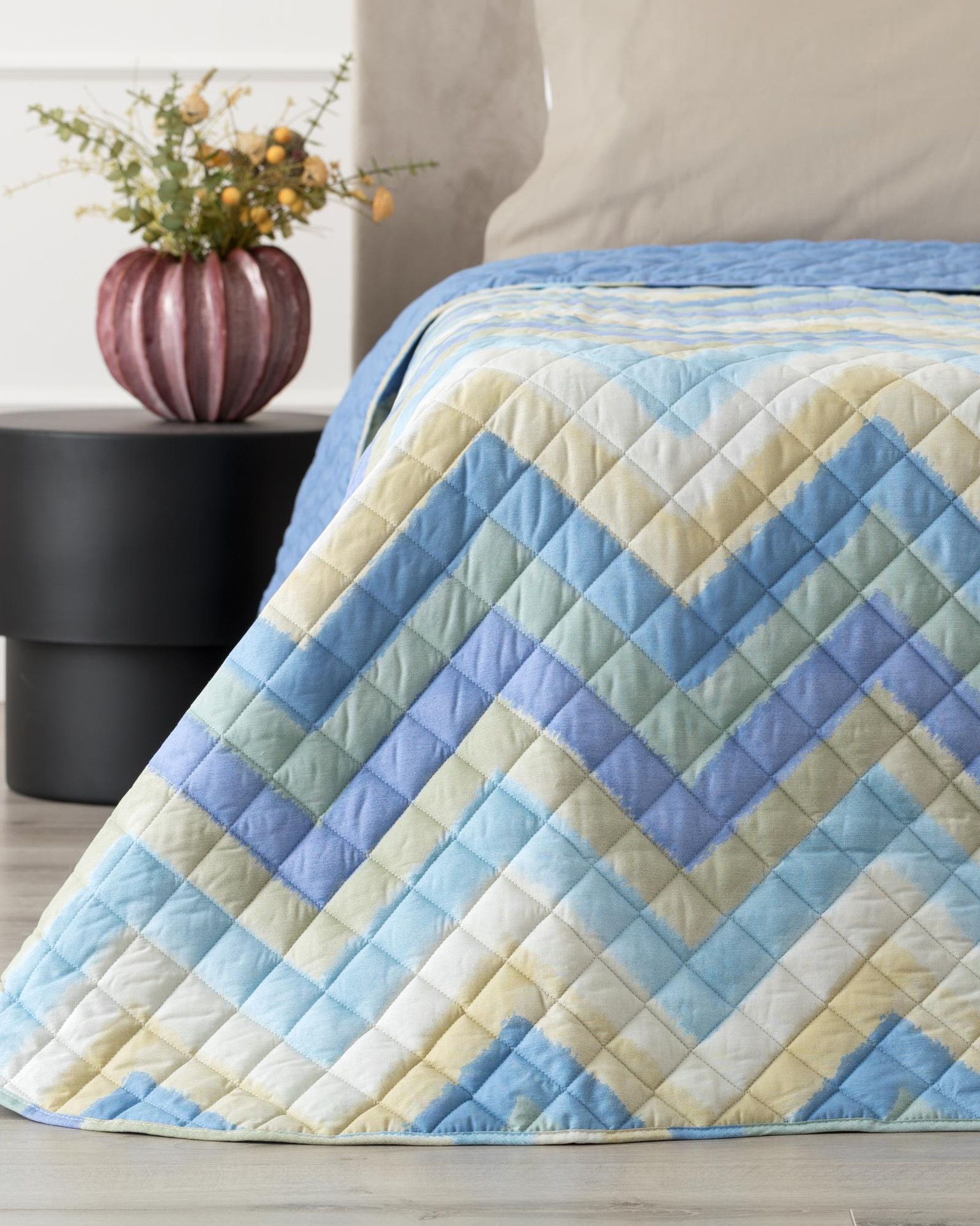 Arben Quilt Singolo Cotone Stampato Avio