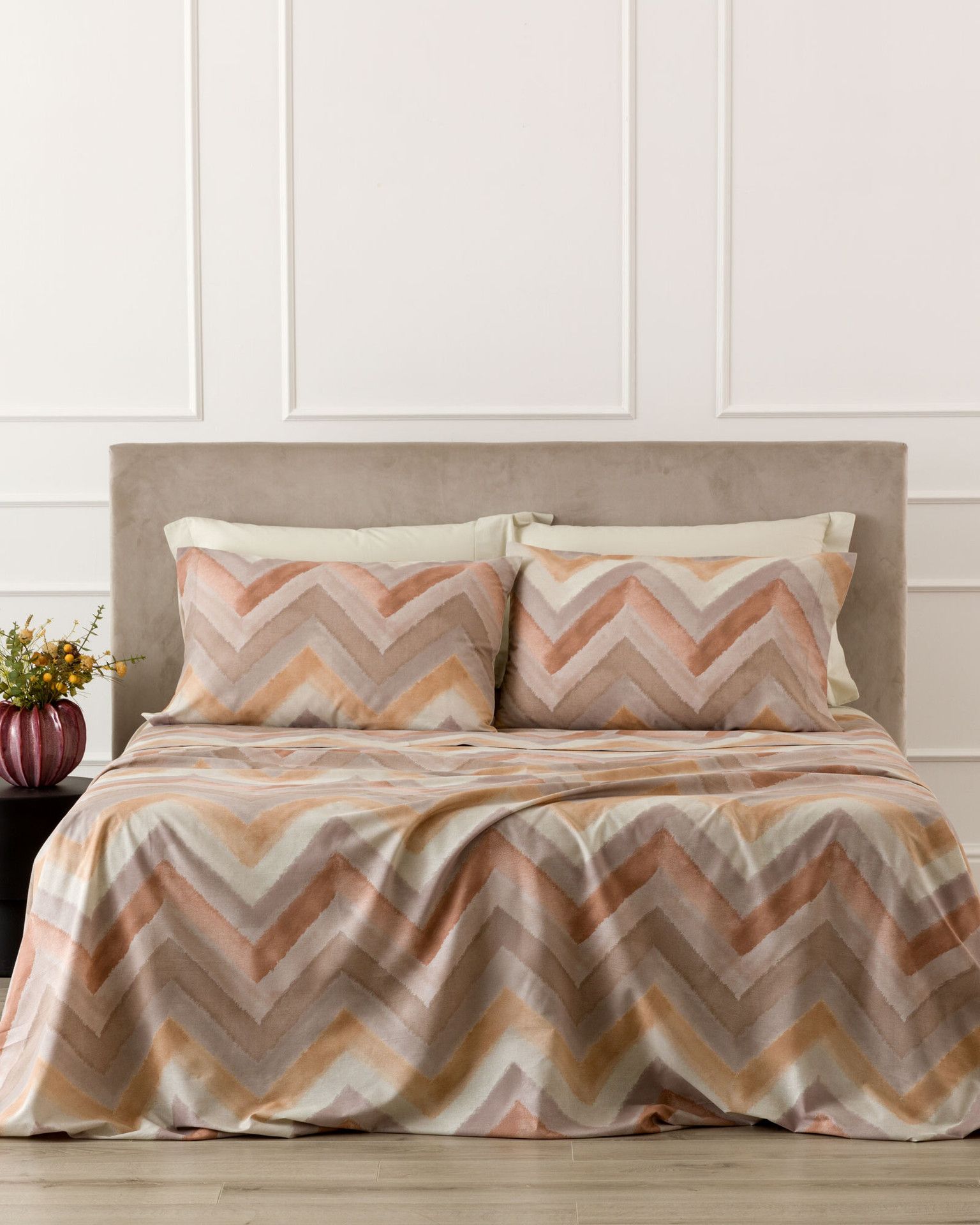 Arben Completo Lanzuola/Copriletto 1 Piazza 1/2 Cotone Stampato Crema