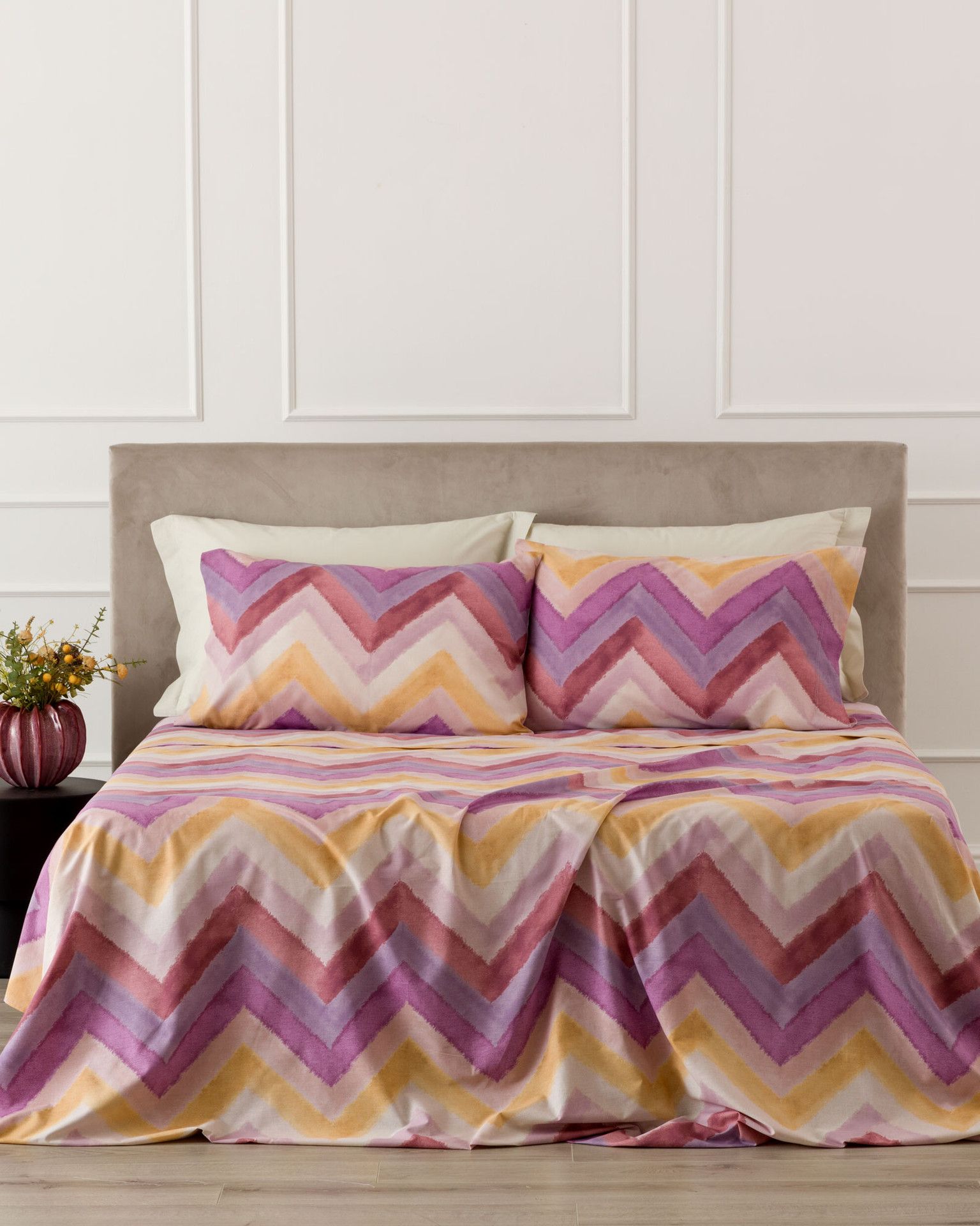 Arben Completo Lenzuola/Copriletto in Cotone Stampato Malva