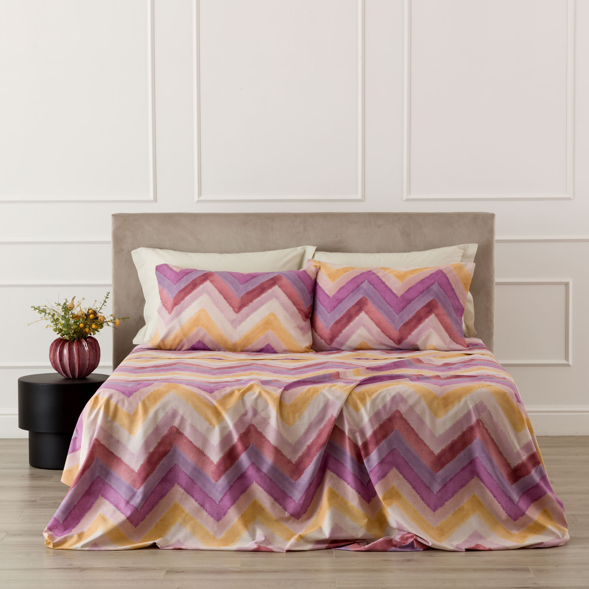 Arben Completo Lenzuola/Copriletto in Cotone Stampato Malva