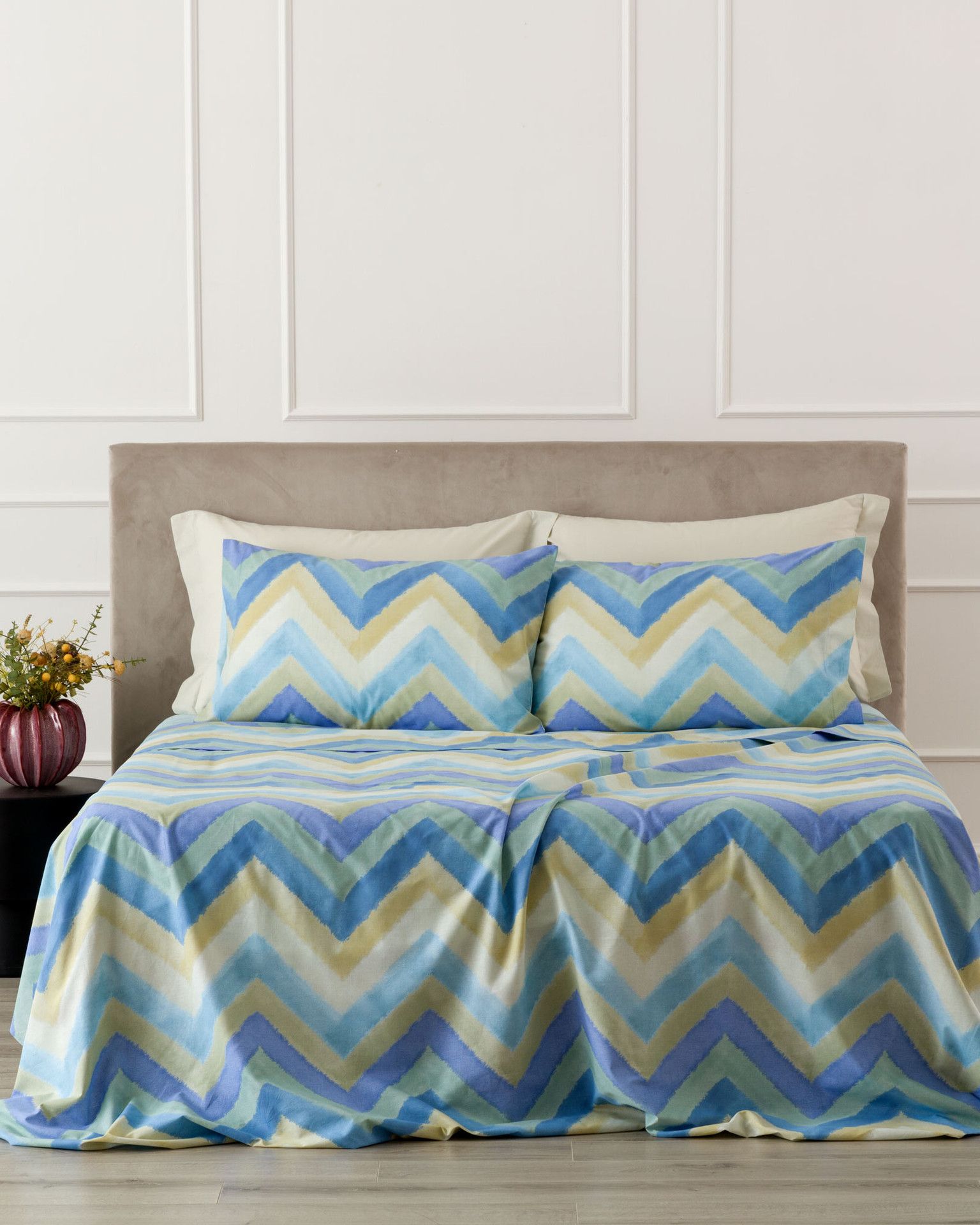 Arben Completo Lenzuola/Copriletto in Cotone Stampato Avio