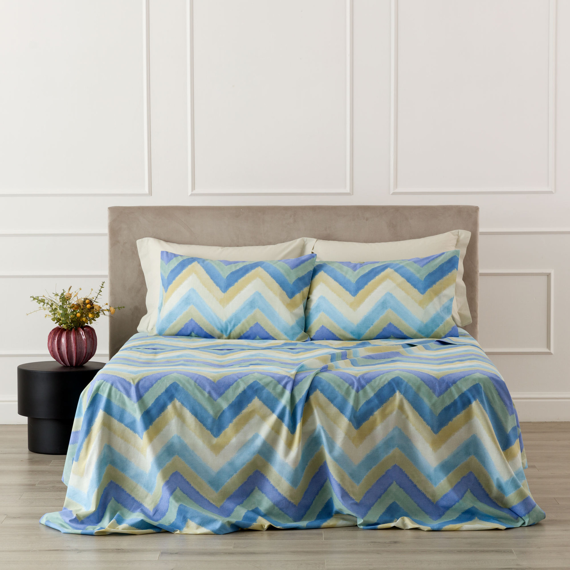 Arben Completo Lenzuola/Copriletto in Cotone Stampato Avio