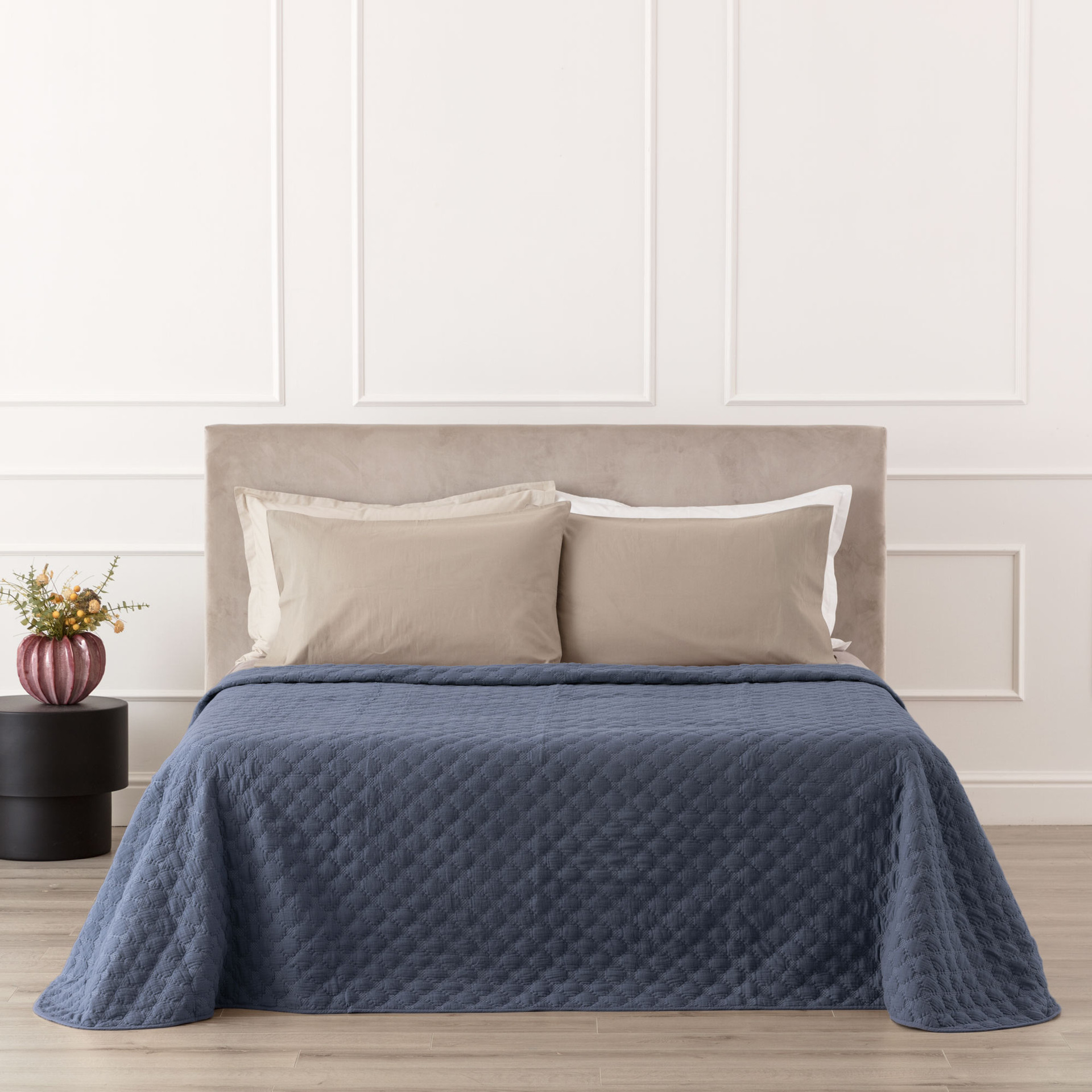 Rombus Quilt in Mussola di Cotone Blu Denim