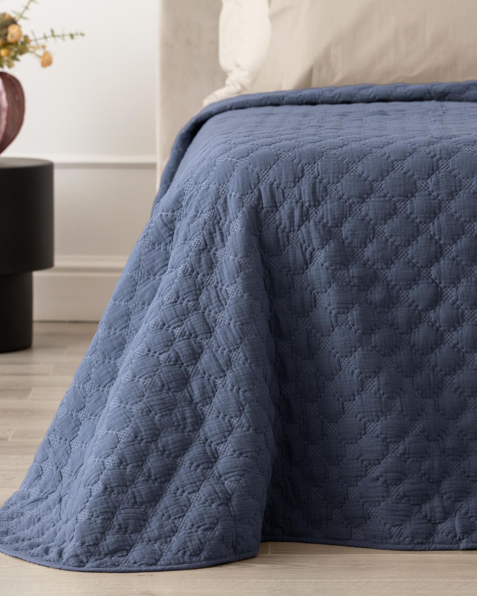 Rombus Quilt in Mussola di Cotone Blu Denim