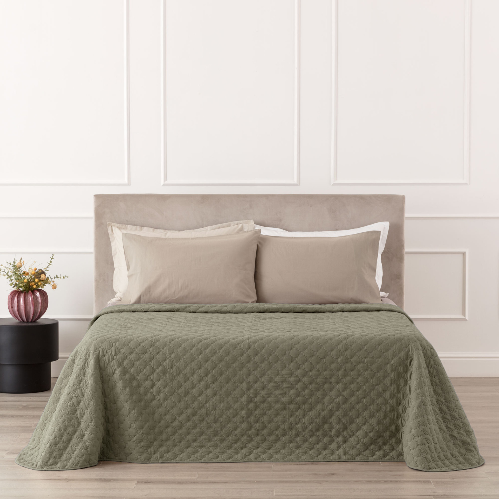 Rombus Quilt in Mussola di Cotone Oliva
