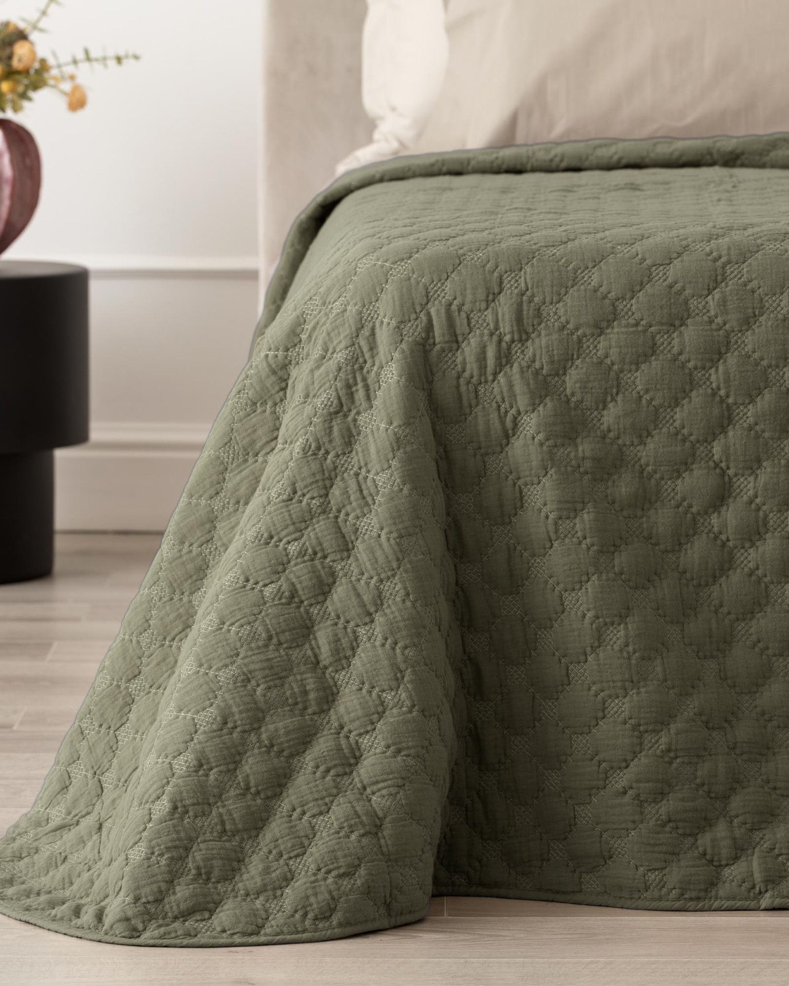 Rombus Quilt in Mussola di Cotone Oliva