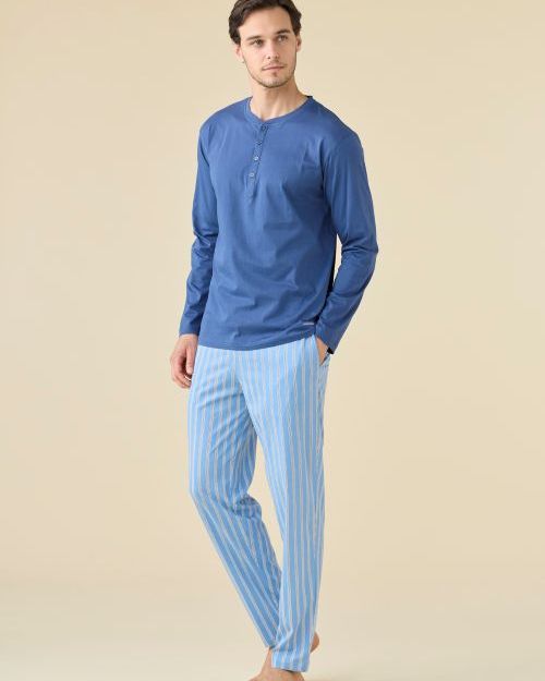 Stripes Pigiama Uomo in Jersey di Cotone Manica Lunga