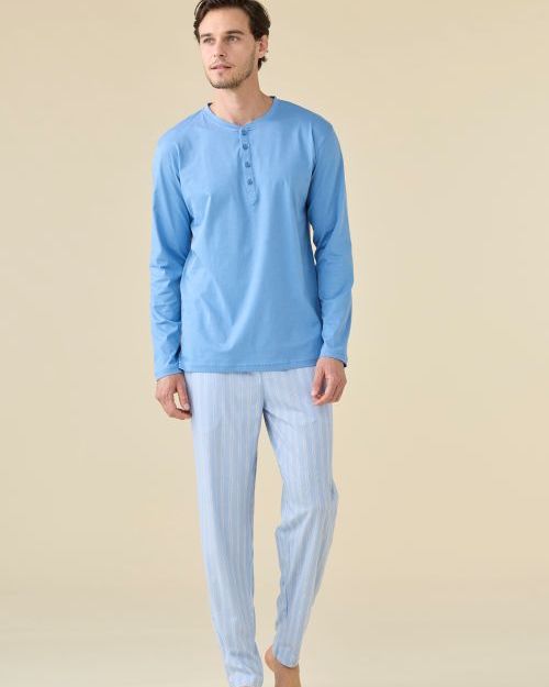Stripes Pigiama Uomo in Jersey di Cotone Manica Lunga