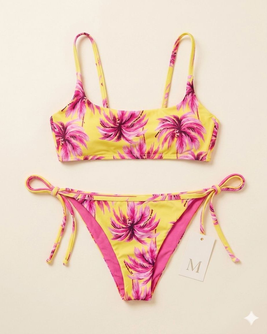 Bikini con Stampa Palme Giallo