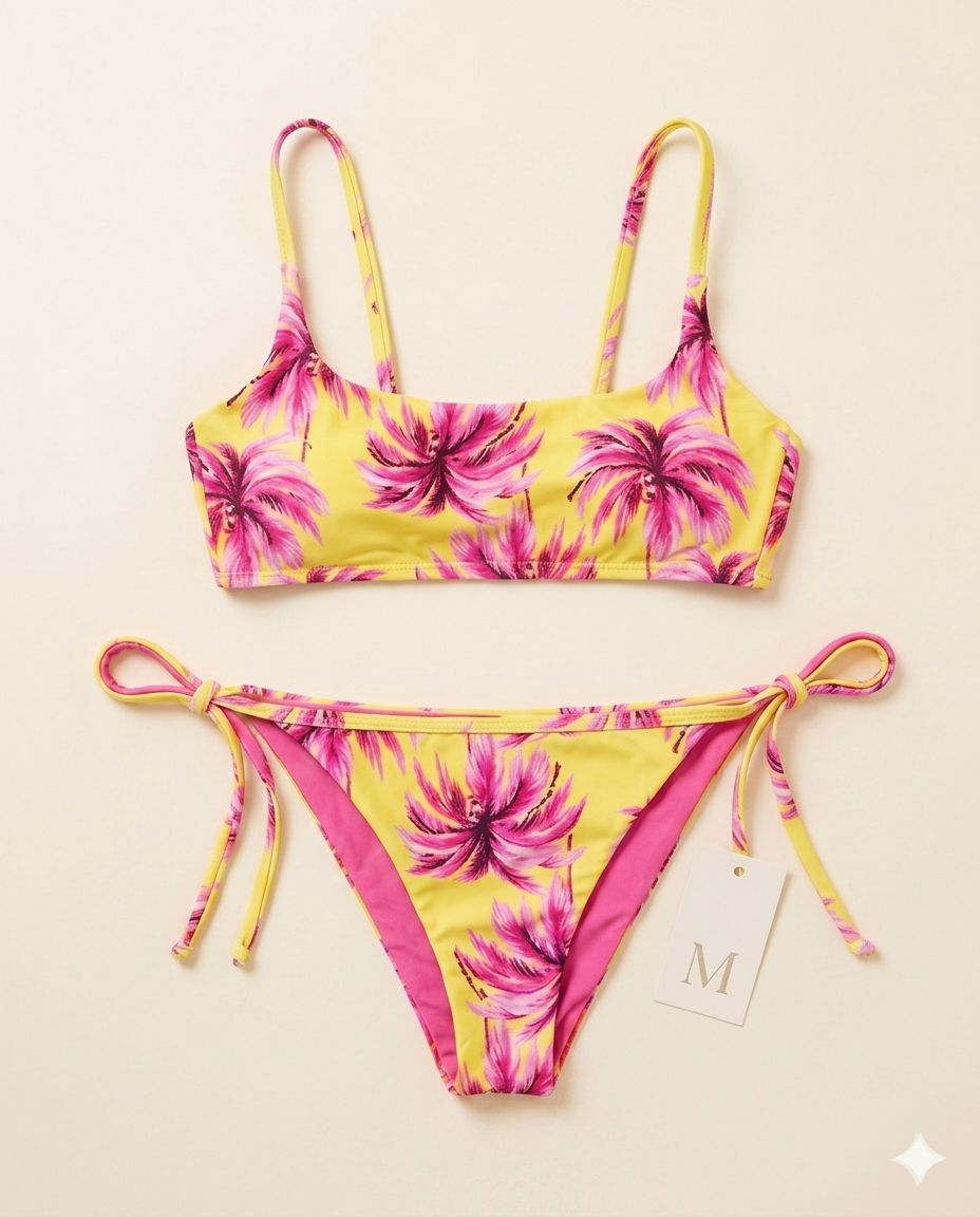 Bikini con Stampa Palme Giallo