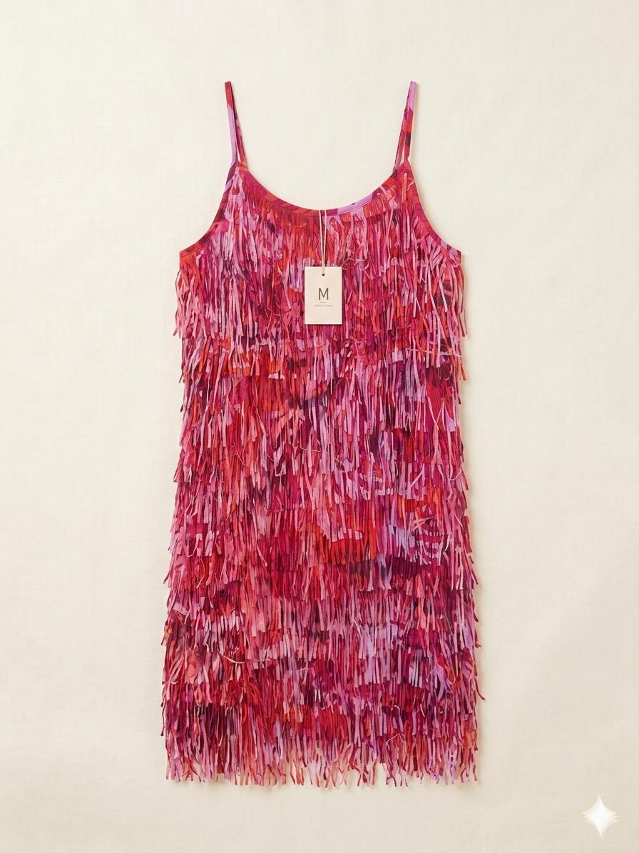 Abito Corto con Frange Fuxia